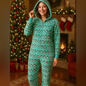 Caramel Cantina Penguin Fleece Pajama Jumpsuit XL